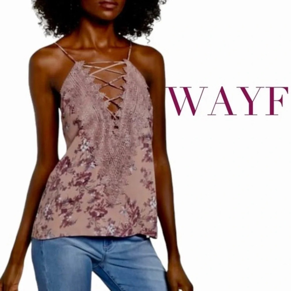 WAYF posie mauve floral lace trim cami sz S - Picture 1 of 11